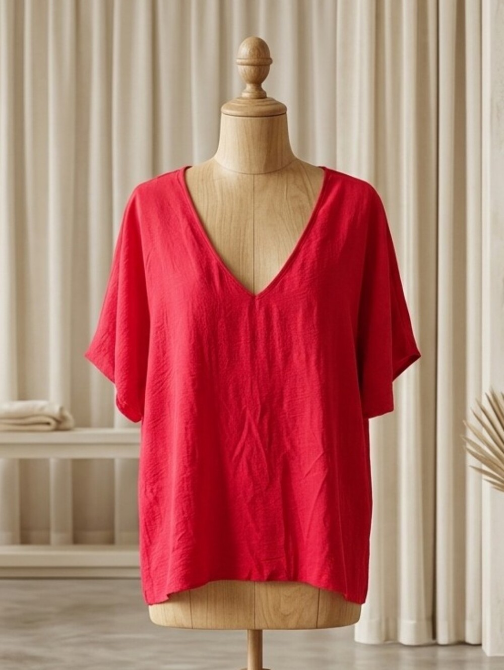 Entro Red Oversized Flowy V-Neck Top | Size 2X